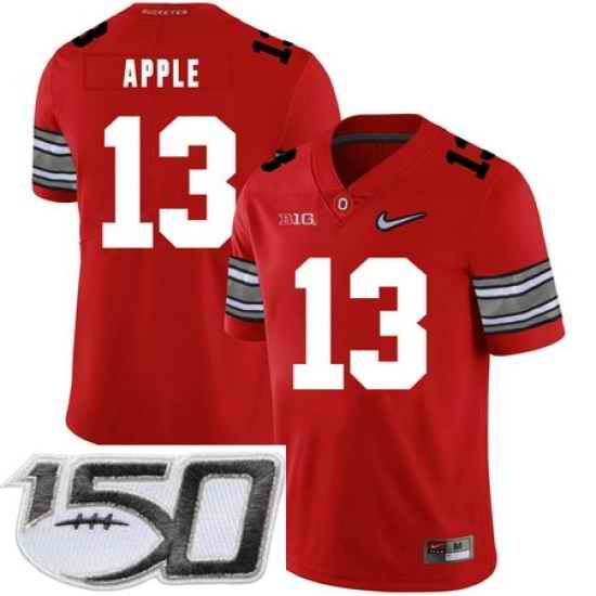 Ohio State Buckeyes 13 Eli Apple Red Diamond Nike Logo College Football Stitched 150th Anniversary Patch Jersey